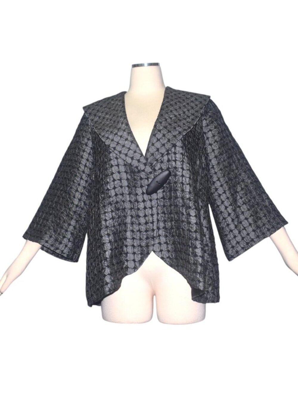IC by Connie K Gray Black Textured Pattern Jacket Artsy One Button Pockets M